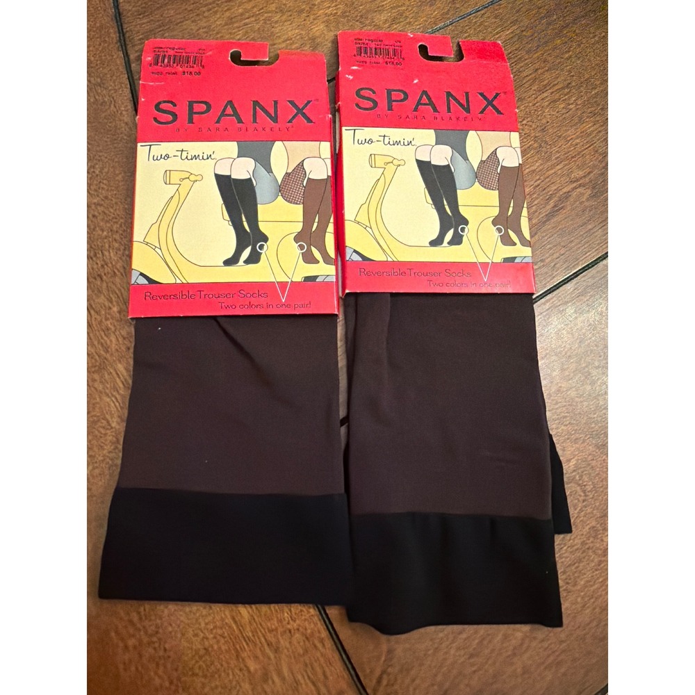 2 Pack Spanx Two-timin Reversible Trouser Socks Black Brown Knee High Regular